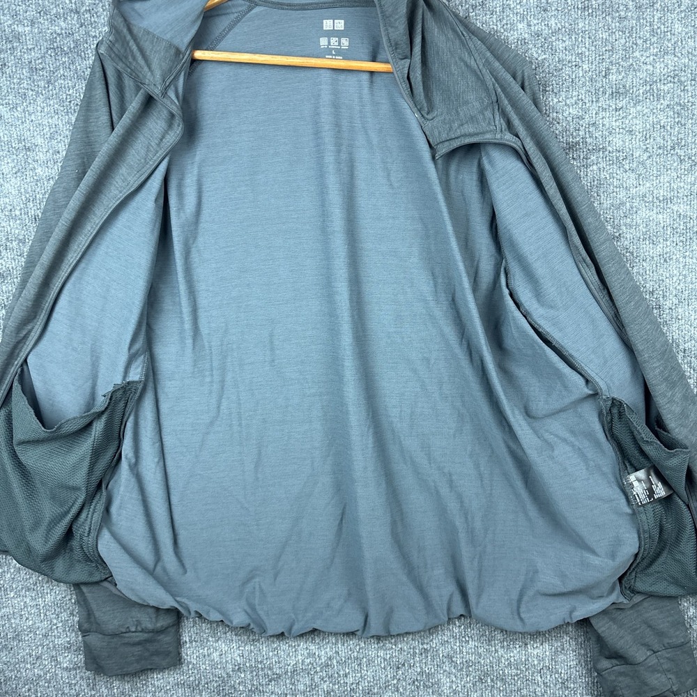 Uniqlo Dry-Ex Lightweight Athletic Jacket Full Zip Mens Large Gray Hooded Baggy - Picture 4 of 8
